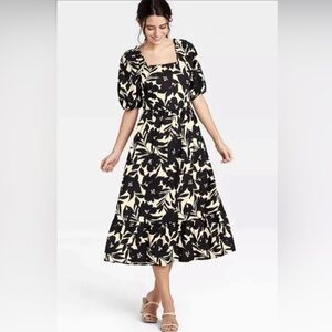 Who What Wear tie back black & white floral Dress